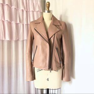 AllSaints blush pink dalby leather biker jacket